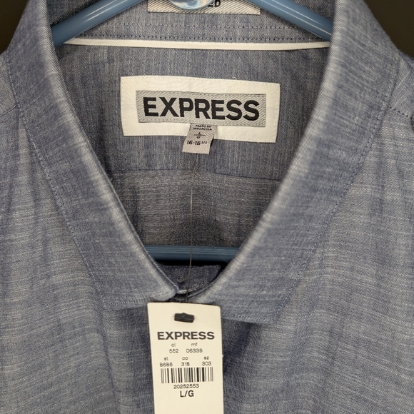 Express Button Down Shirt Men's Large Fitted Gray Blue Long Sleeve Cotton NWT - Picture 5 of 7